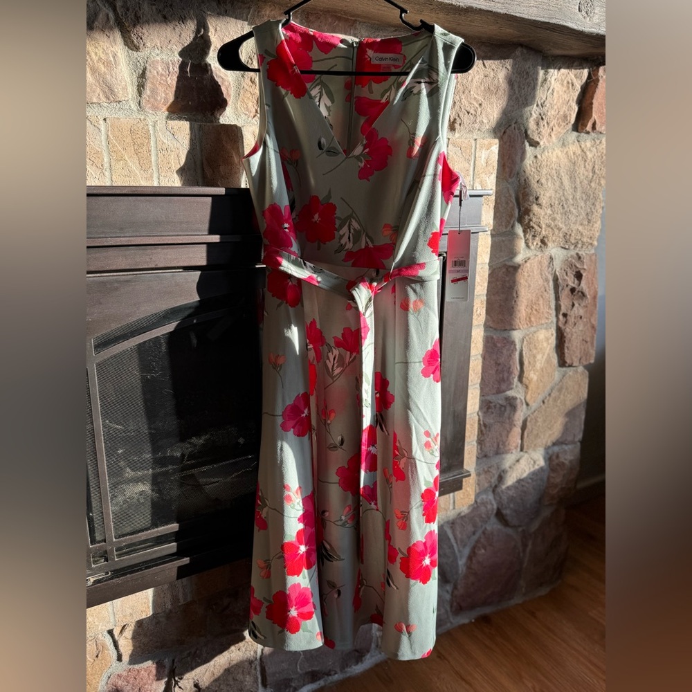 NWT:Calvin Klein Red and Green Floral Dress